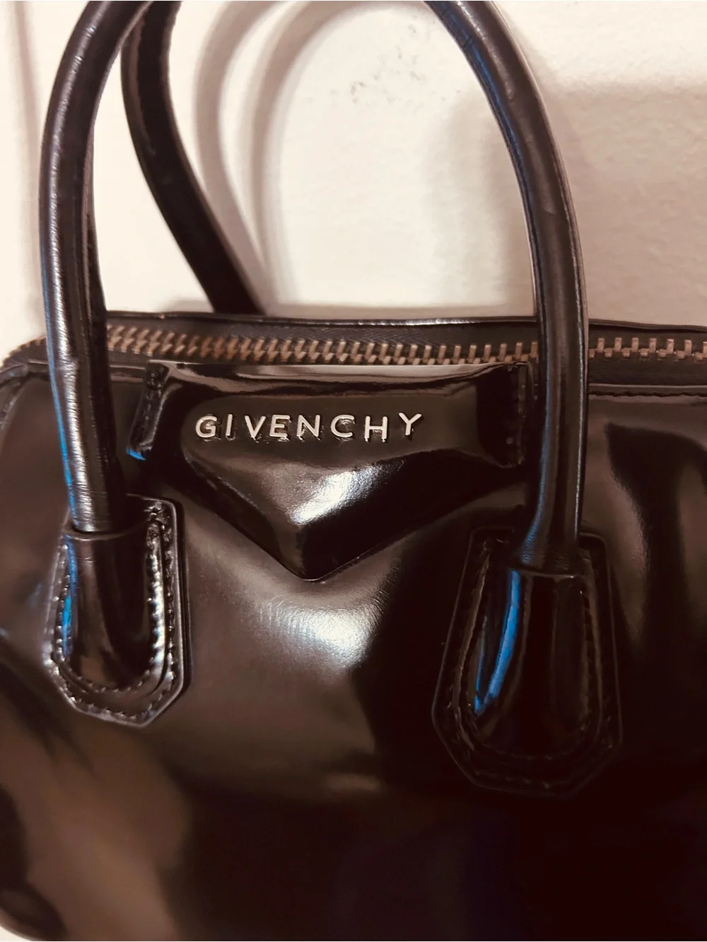 Vintage Authentic Givenchy black patten leather handba